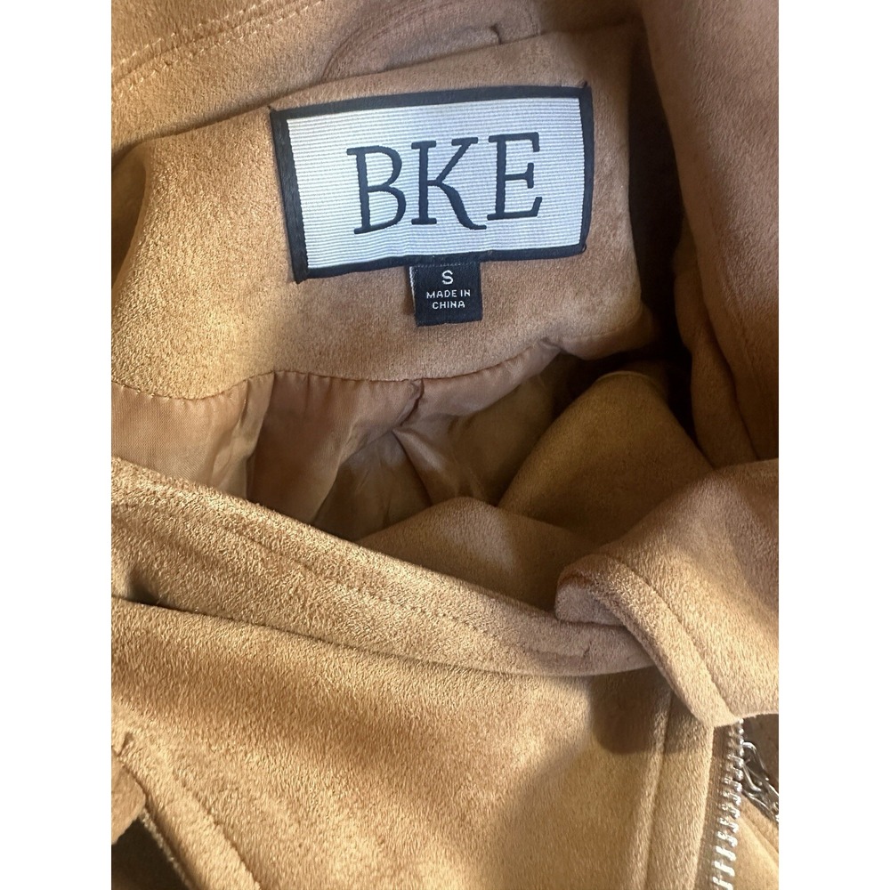 BKE Faux Suede Studded Stretch Asymmetrical Zip Moto Jacket Chestnut Brown Small - Picture 10 of 14